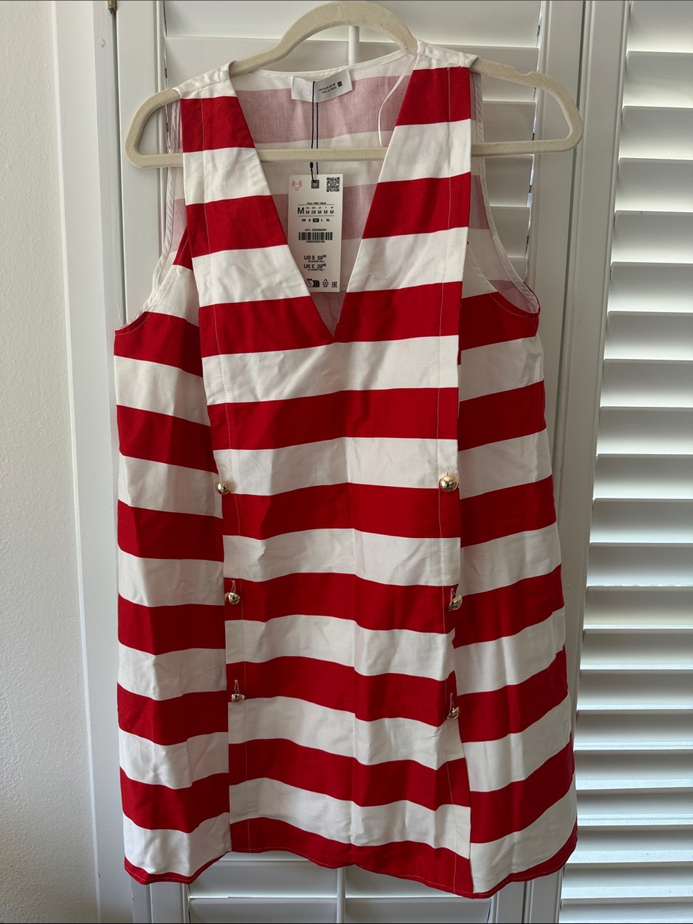 Zara Red & White Striped Cold-Shoulder Midi Dress